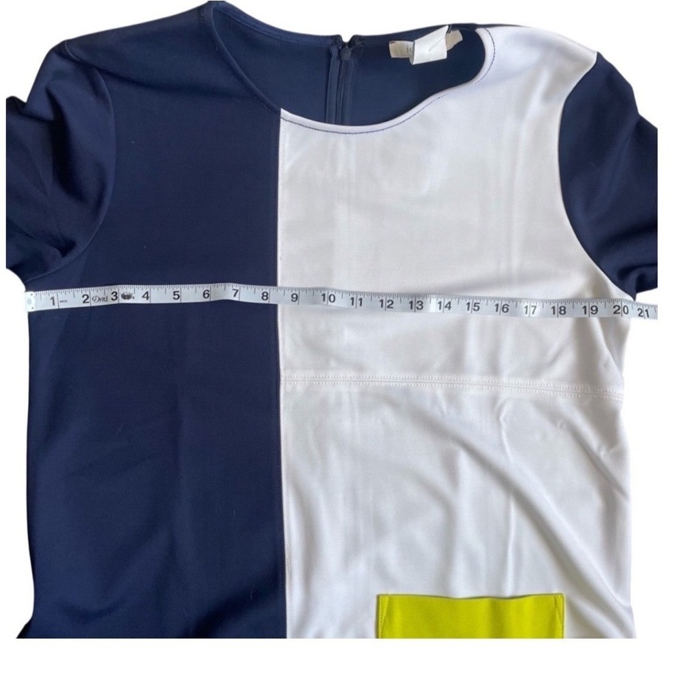 Joan Vass Colorblock Knit Shift Dress Navy White Lime Pocket NWT L - Picture 8 of 9